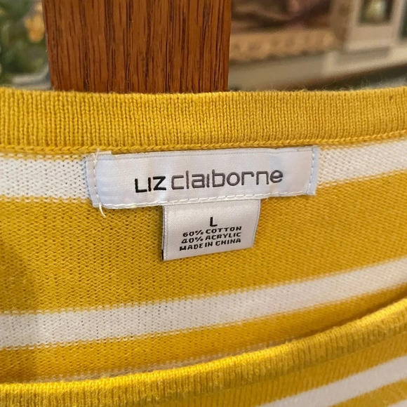 Liz Claiborne women’s long sleeve tunic sweater SZ L yellow white stripe - Picture 3 of 7